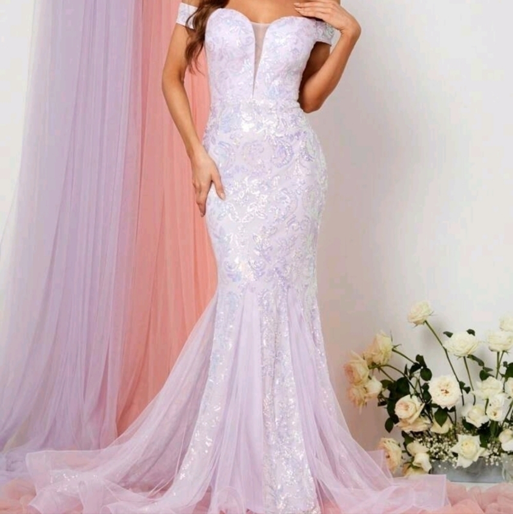 Mauve/Purple, Contrast Sequin and Contrast Mesh Mermaid Maxi Formal Gown
